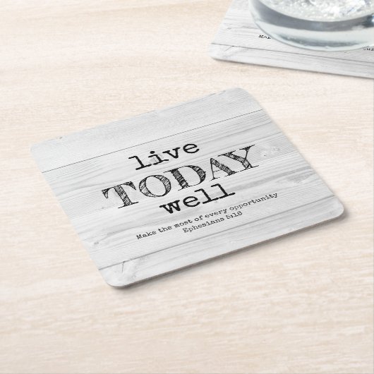 Rustikales Weißholz LEBT HEUTE GUT Christlich Rechteckiger Pappuntersetzer (angewinkelt)