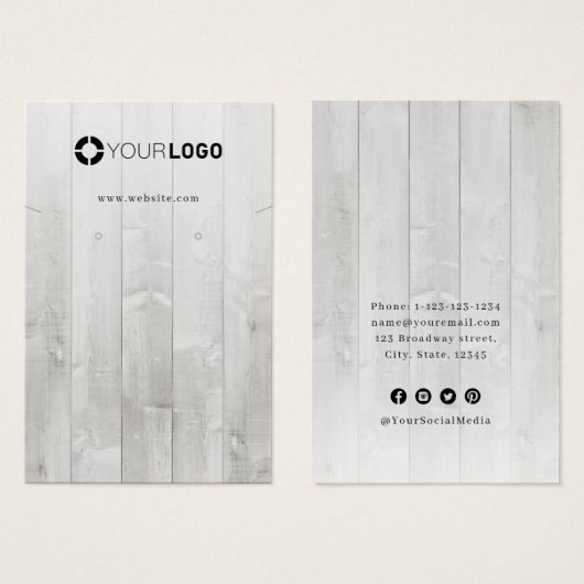 Rustikales Weißholz-Logo Ohrring-Display (Vorne & Hinten)