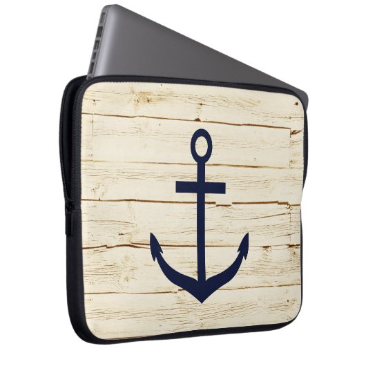 Rustikales Weißholz mit Ankern Laptopschutzhülle (Vorne Rechts)