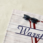 Rustikales Weißholz Nautical Navy Blauer Rost Humm Strandtuch (Beispiel)