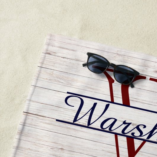 Rustikales Weißholz Nautical Navy Blauer Rost Humm Strandtuch (Beispiel)