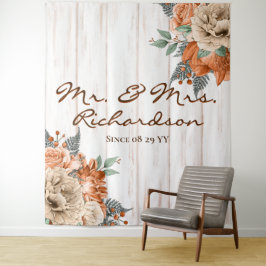 Rustikales Weißholz Orange Blumenzehen Wandteppich