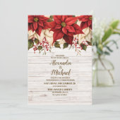 Rustikales Weißholz-Poinsettia-Hochzeit Einladung (Stehend Vorderseite)