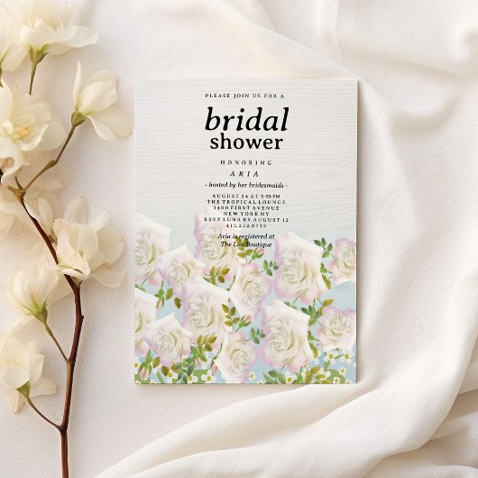 Rustikales Weißholz Rosa Minze Rose Brautparty Einladung