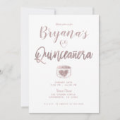 Rustikales Weißholz Rose Gold Pink 15 Quinceañera Einladung (Vorderseite)