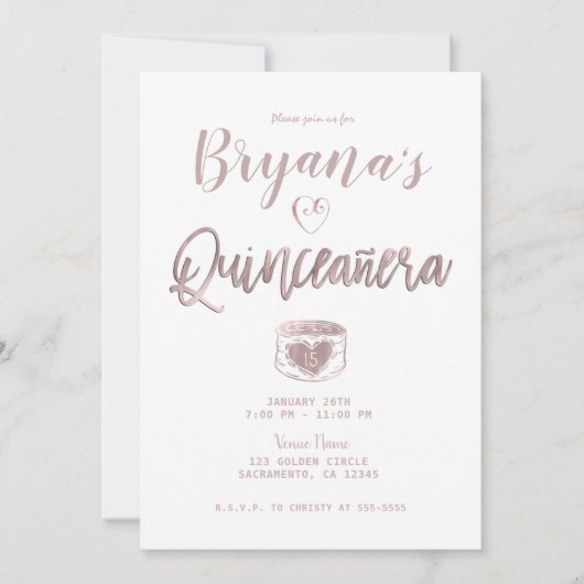 Rustikales Weißholz Rose Gold Pink 15 Quinceañera Einladung (Vorderseite)