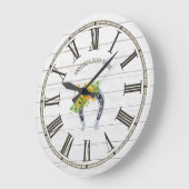 Rustikales Weißholz Sonnenblumen Horseshoe Große Wanduhr (Winkel)