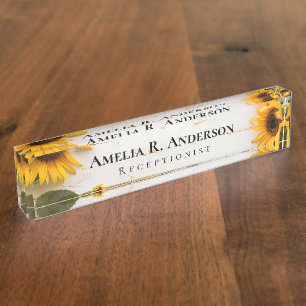 Rustikales Weißholz Sonnenblumen Namensplakette