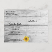 Rustikales Weißholz Sonnenblumen Save the Date Ankündigungspostkarte (Rückseite)