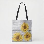 Rustikales Weißholz Sonnenblumen Tote Tasche (Vorderseite)