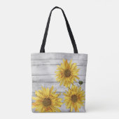 Rustikales Weißholz Sonnenblumen Tote Tasche (Rückseite)