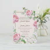 Rustikales Weißholz und Vintage Rosenhochzeit Einladung (Stehend Vorderseite)