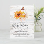 Rustikales Weißholz Wasserfarbe Pumpkin Baby Dusch Einladung (Stehend Vorderseite)
