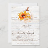 Rustikales Weißholz Wasserfarbe Pumpkin Baby Dusch Einladung (Vorderseite)