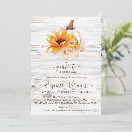 Rustikales Weißholz Wasserfarbe Pumpkin Baby Dusch Einladung (Stehend Vorderseite)