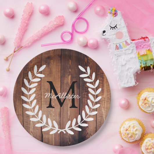 Rustikales Weißland Laurels Barn Wood Pappteller (Party)