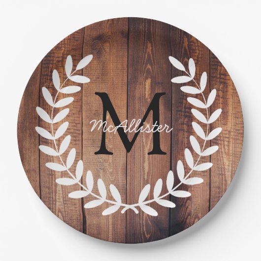 Rustikales Weißland Laurels Barn Wood Pappteller (Vorderseite)