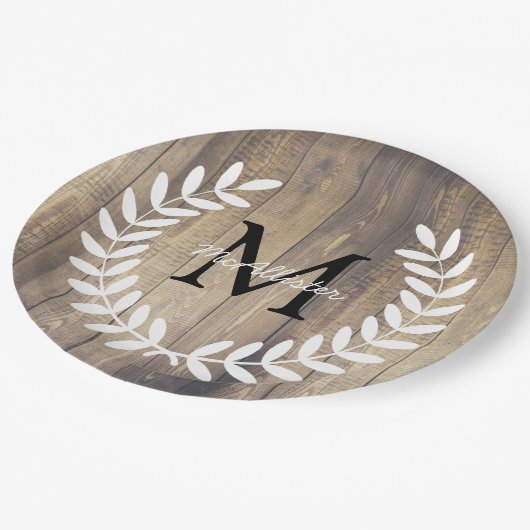 Rustikales Weißland Laurels Light Barn Wood Pappteller (Schrägansicht)