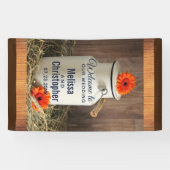 Rustikales Weißmilch Jug mit Blume Hochzeitsempfan Banner (Horizontal)