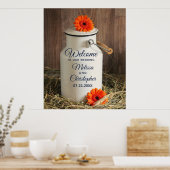 Rustikales Weißmilch Jug mit Blume Hochzeitsempfan Poster (Küche)