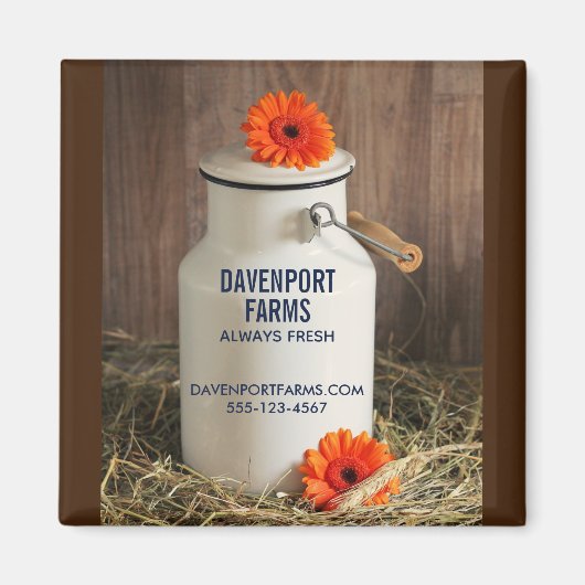 Rustikales Weißmilchjogg mit Blume Farm Business Magnet (Vorne)