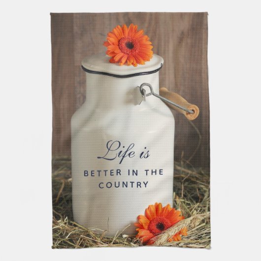 Rustikales Weißmilchjogg mit Blume Geschirrtuch (Vertikal)