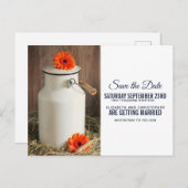 Rustikales Weißmilchjogg mit Blume Save the Date Postkarte (Vorne/Hinten)