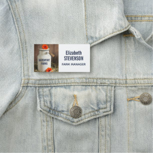 Rustikales Weißmilchjogg mit orangefarbenem Blume- Namensschild