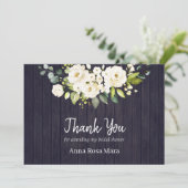 *~* Rustikales Weißrosen-Brautparty Dankeskarte (Stehend Vorderseite)