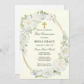 Rustikales Weißrosenblütengewächse Erste Heilige K Einladung (Vorne/Hinten)