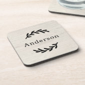 Rustikales Weißwaschwald Laurel Nachname Monogramm Getränkeuntersetzer (Linke Seite)