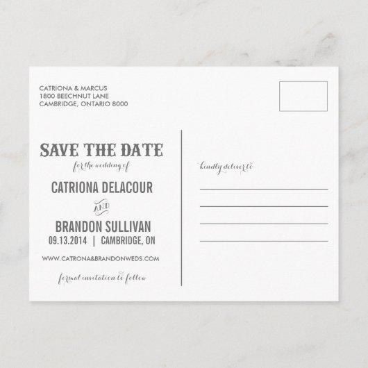 Rustikales Western Chalkboard Save the Date Postka Ankündigungspostkarte (Rückseite)