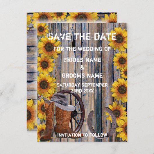 Rustikales Western Cowboy Ranch Thema Save the Dat Ankündigungspostkarte (Vorne/Hinten)