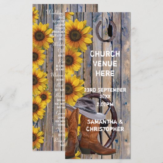 Rustikales Western Cowboy Thema Kirchenhochzeit Pr Programm (Vorne/Hinten)