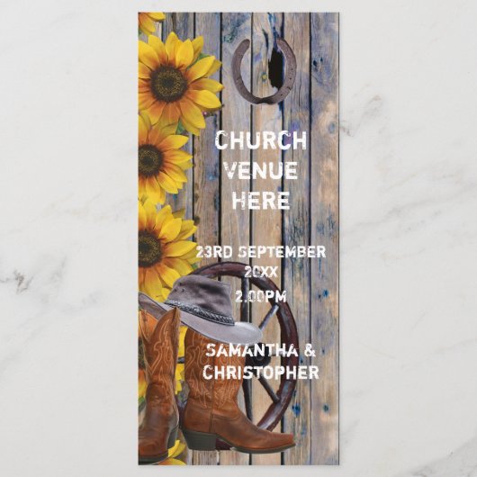 Rustikales Western Cowboy Thema Kirchenhochzeit Pr Programm (Vorderseite)
