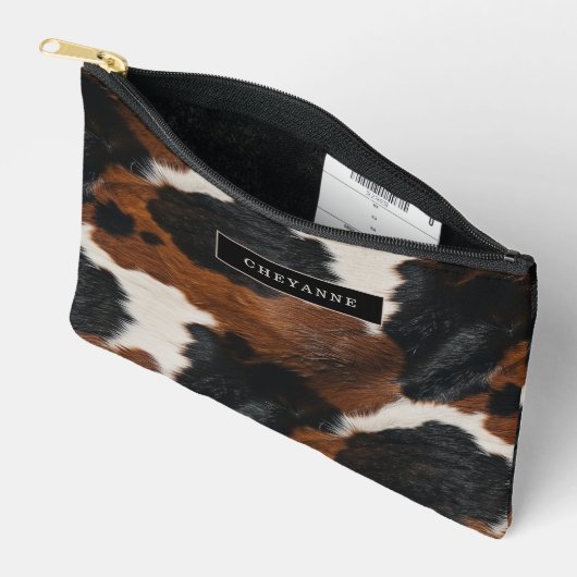 Rustikales Western Cowhide-Muster mit Ihrem Namen Zubehörtasche (Offen)