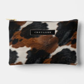 Rustikales Western Cowhide-Muster mit Ihrem Namen Zubehörtasche (Vorderseite)