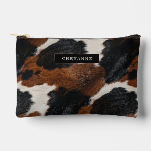 Rustikales Western Cowhide-Muster mit Ihrem Namen Zubehörtasche (Vorderseite)