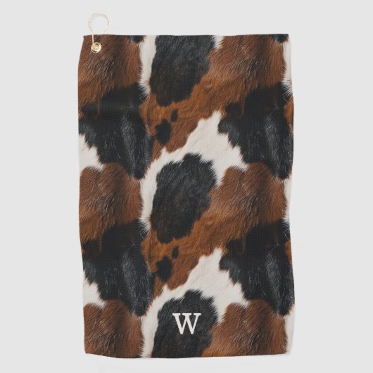Rustikales Western Cowhide-Muster mit Monogramm Golfhandtuch (Vorderseite)