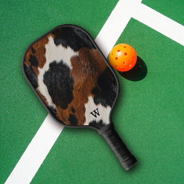 Rustikales Western Cowhide-Muster mit Monogramm Pickleball Schläger