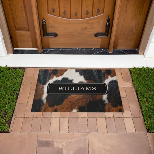 Rustikales Western Cowhide-Muster mit Namen Fußmatte (Außenbereich)