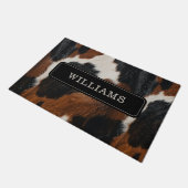 Rustikales Western Cowhide-Muster mit Namen Fußmatte (Schrägansicht)