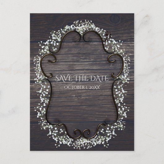 Rustikales Western Gipskraut Save the Date Ankündigungspostkarte (Vorderseite)