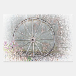 Rustikales Western Graues, gerötetes Wagenrad Geschenkpapier Set