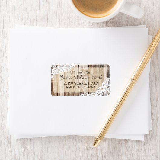 Rustikales Western-Hochzeitstil für Holz und Spitz Adressaufkleber (Insitu)