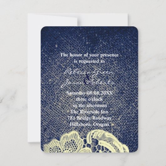 rustikales Western Land Blue Denim und Spitzen Hoc Einladung (Rückseite)
