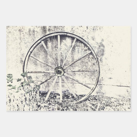 Rustikales Western Schwarz-Weiß Wagenrad Geschenkpapier Set (Vorderseite 2)