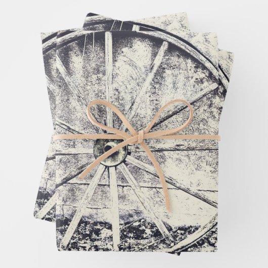 Rustikales Western Schwarz-Weiß Wagenrad Geschenkpapier Set (Beispiel)