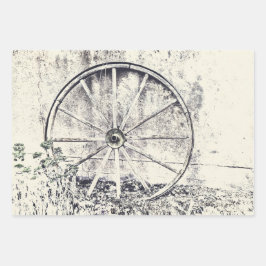 Rustikales Western Schwarz-Weiß Wagenrad Geschenkpapier Set