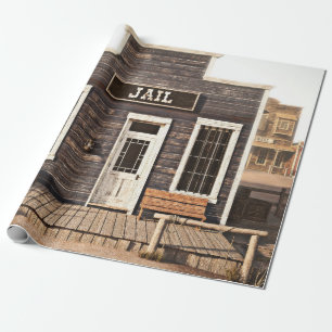 Rustikales Western-Stadtgefängnis. 3D-Modell. Teil Geschenkpapier